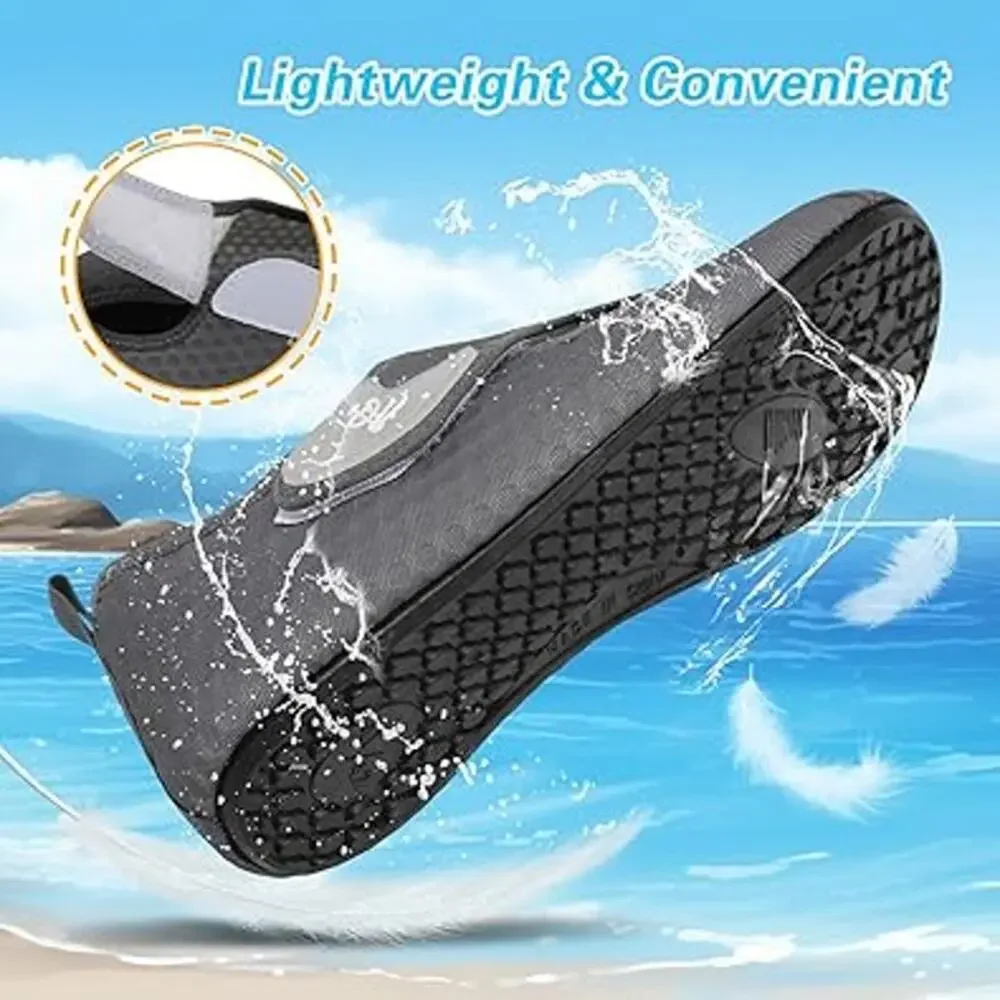 LeIsfIt Mens Size 8-9 Wide Gray Hook & Loop Fasten Swim Quick Dry Barefoot Shoes